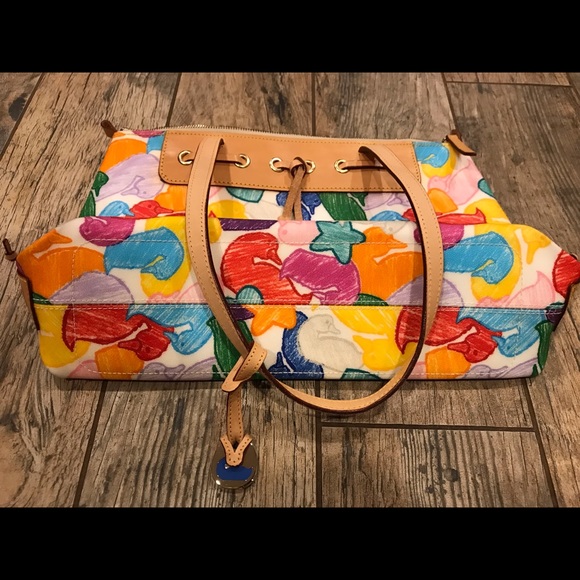 Dooney & Bourke Tote Bright Multicolor White Purse Ducks Stars Hearts EUC - Picture 8 of 10